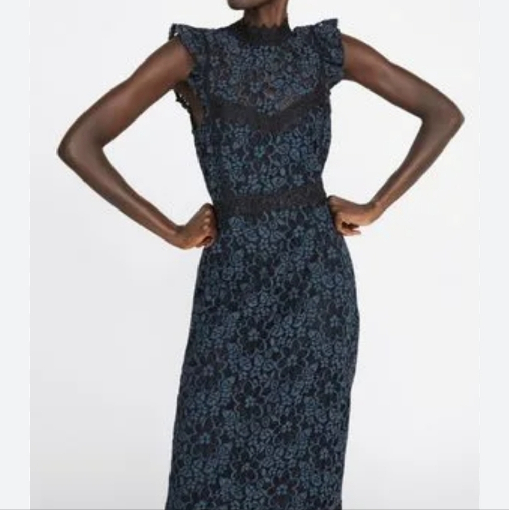 Zara contrasting lace dress, size M, green